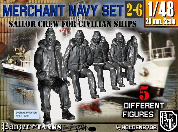 1-48 Merchant Navy Crew Set 2-6 in Tan Fine Detail Plastic