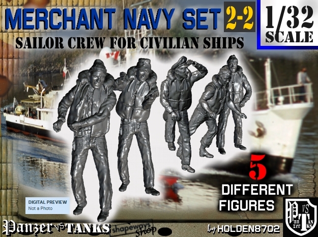 1-32 Merchant Navy Crew Set 2-2 in Tan Fine Detail Plastic