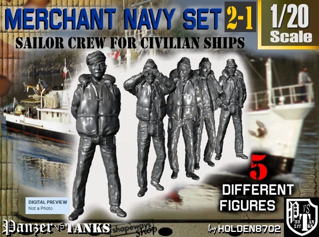 1-20 Merchant Navy Crew Set 2-1 in White Natural Versatile Plastic