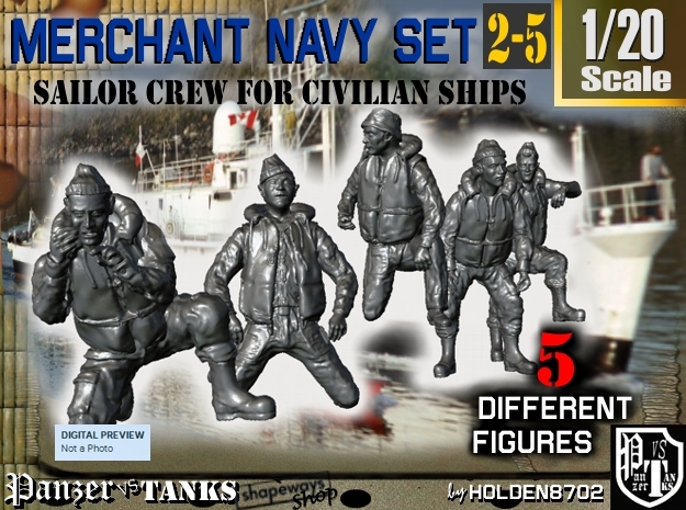 1-20 Merchant Navy Crew Set 2-5 in White Natural Versatile Plastic