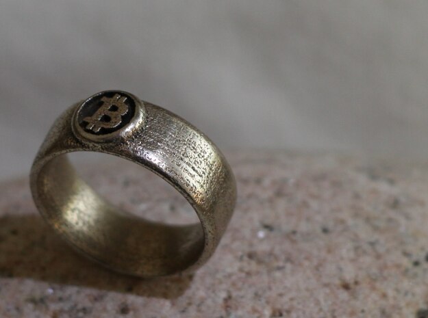Bitcoin Ring (BTC) - Size 10.5 (U.S. 20.17mm dia) in Polished Bronzed Silver Steel