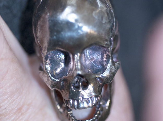 Human Skull Ring Open Jaw (size 8.5 - 9) in Natural Silver