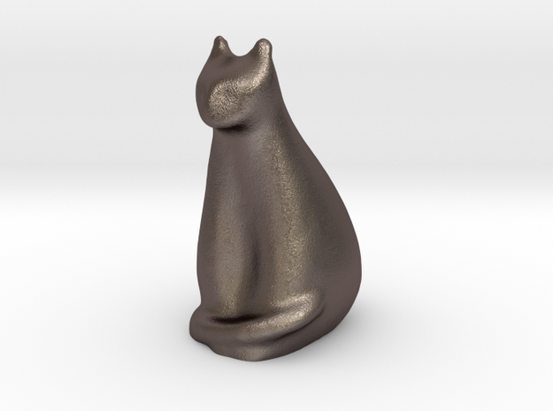 Cat Sculpture in Polished Bronzed Silver Steel: Small