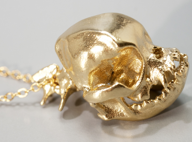 Pug Dog Skull Pendant  in Natural Brass
