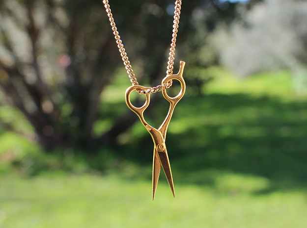 Hairdresser Scissors Pendant in Polished Brass