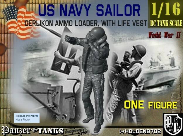 1-16 USN Sailor Oerlikon Ammo-2 in White Natural Versatile Plastic