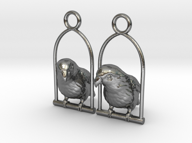 Lovebird Earrings in Polished Silver