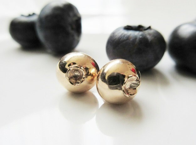 Delicious Blueberry Fruit Earrings in Polished Bronze