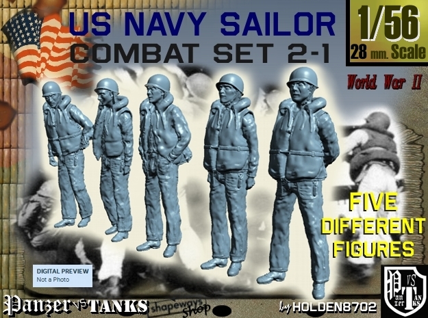 1-56 US Navy Sailors Combat SET 2-1 in Tan Fine Detail Plastic