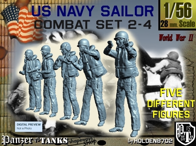 1-56 US Navy Sailors Combat SET 2-4 in Tan Fine Detail Plastic