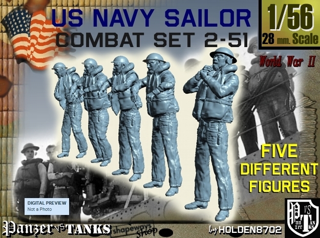 1-56 US Navy Sailors Combat SET 2-51 in Tan Fine Detail Plastic