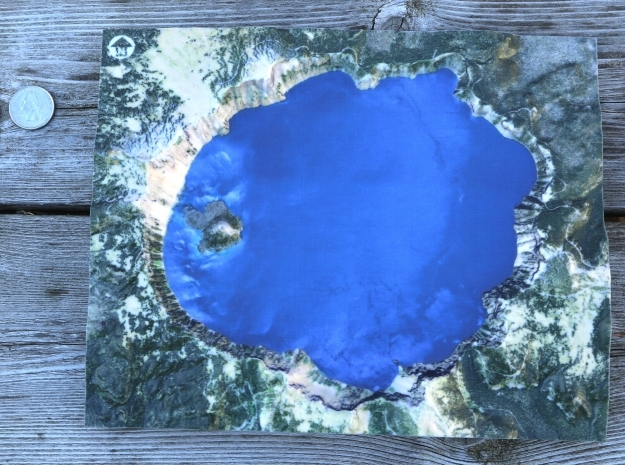 Crater Lake Map, Oregon in Glossy Full Color Sandstone