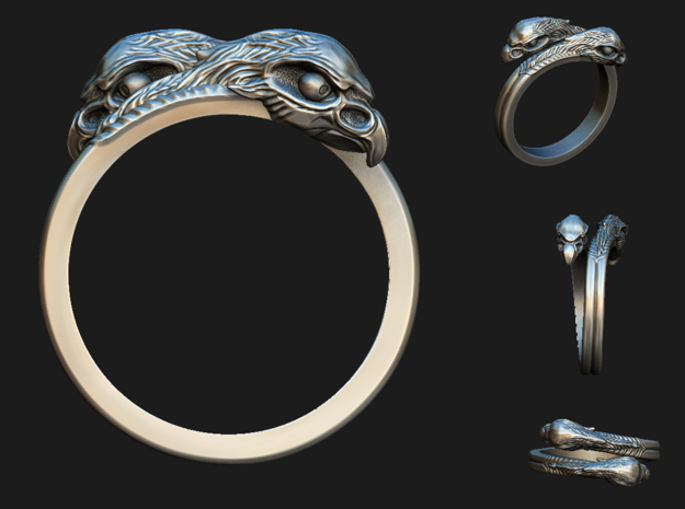 Ring double Eagles // Size US 10 3/4 in Antique Silver