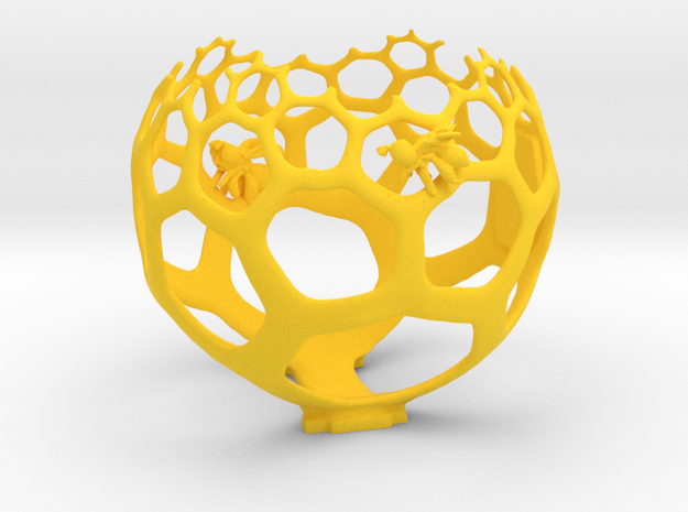 Honeycomb Spherical light projection Art in Yellow Processed Versatile Plastic