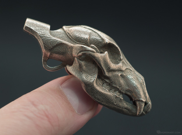 Bear Skull whistle. 7cm in Polished Bronzed Silver Steel: Large