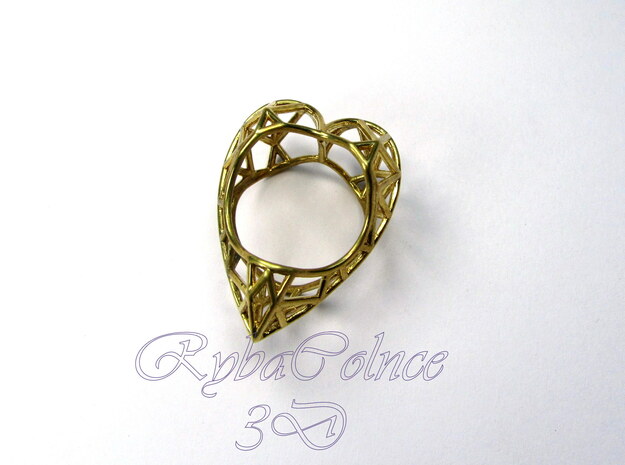 The Diamond Heart ring size 7 1/2 US (17.75 mm) in Polished Brass