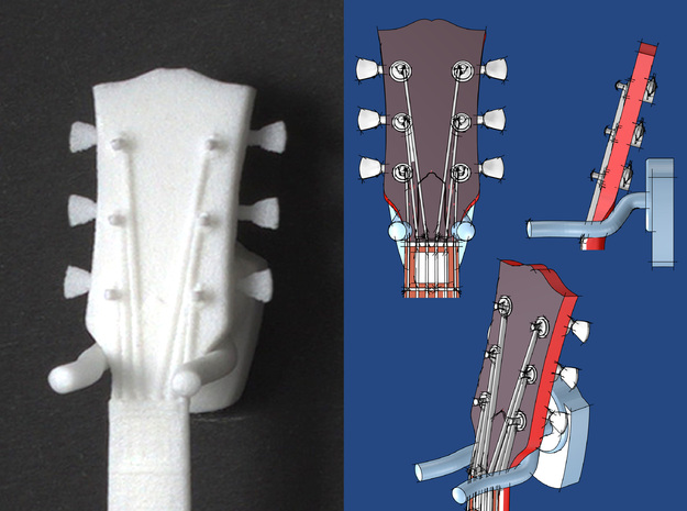 Guitar wall hanger - scale 1:6 in White Processed Versatile Plastic