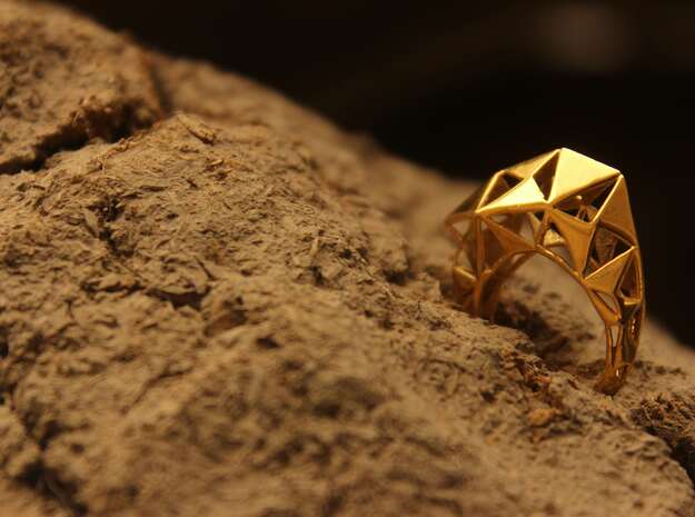 Meshed Up Ring in Polished Brass: 6 / 51.5