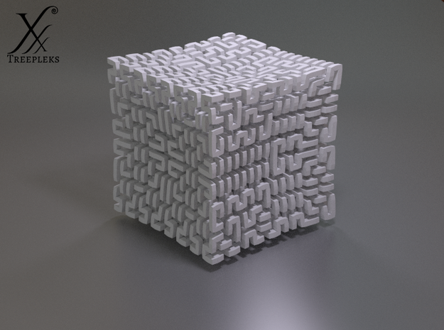 Square 3D Hilbert curve (4th order) in White Natural Versatile Plastic