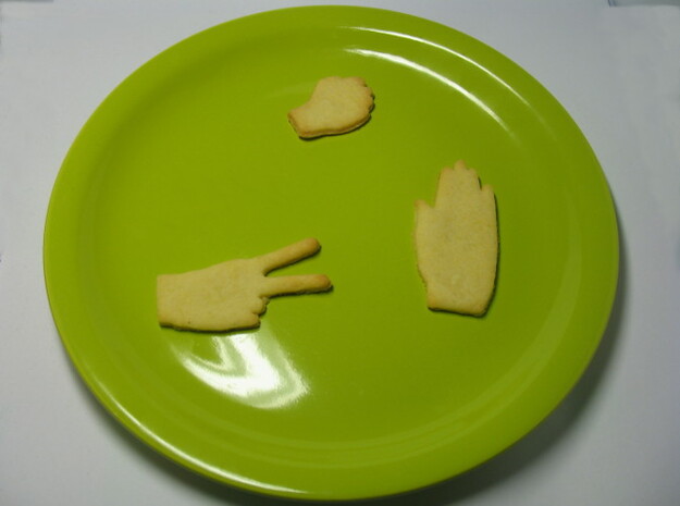 Rock-paper-scissors cookie cutters - all in White Processed Versatile Plastic