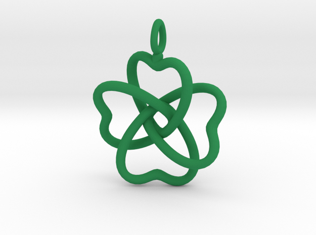 Heart Petals 4 Leaf Clover - 3.3cm - wLoopet in Green Processed Versatile Plastic