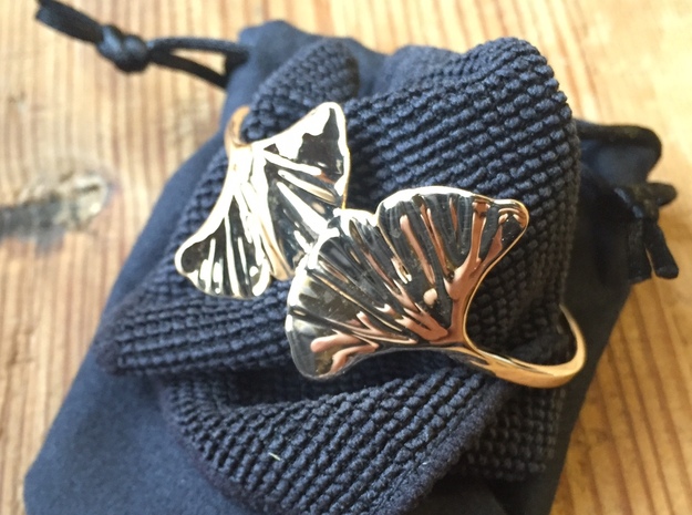 Ginko bracelet 2 leaf style, sizes XS, S, in Polished Bronze: Small