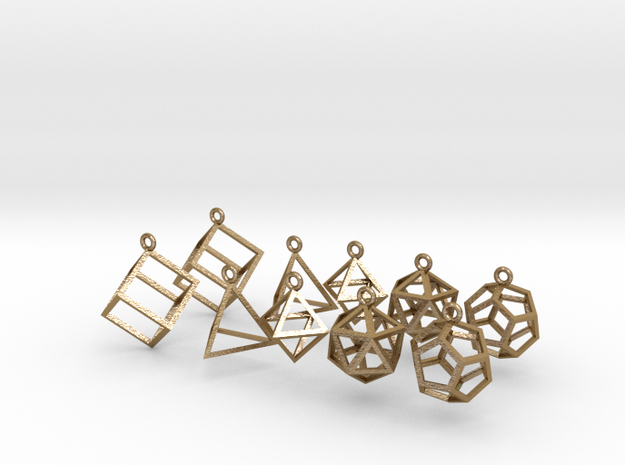 Platonic Earrings Set (5 pairs) in Polished Gold Steel