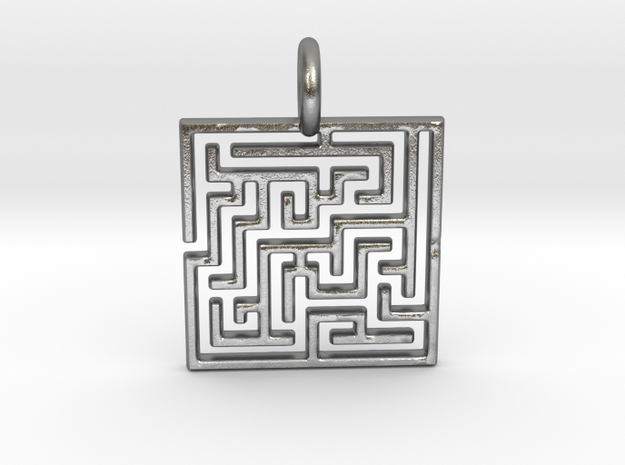 Maze Pendant No.3 in Natural Silver