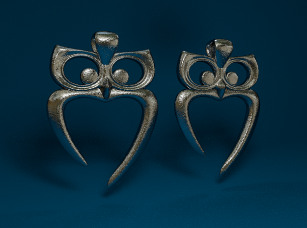 Owl Heart Earrings in Polished Bronzed Silver Steel