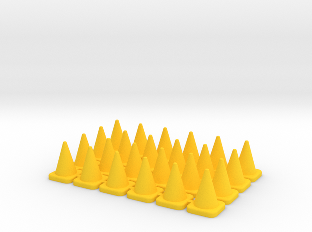 24 Large Traffic Cones in Yellow Processed Versatile Plastic: 1:64 - S