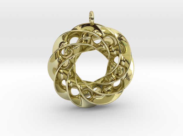 Twisted Scherk Linked 4,3 Torus Knots Pendant in 18k Gold Plated Brass
