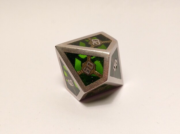 D10 Decader Epoxy Dice in Polished Bronzed Silver Steel