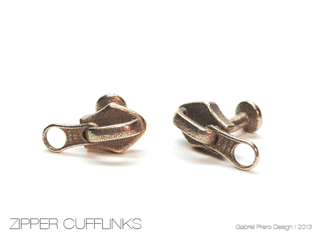 Zipper Cufflinks in Polished Bronzed Silver Steel