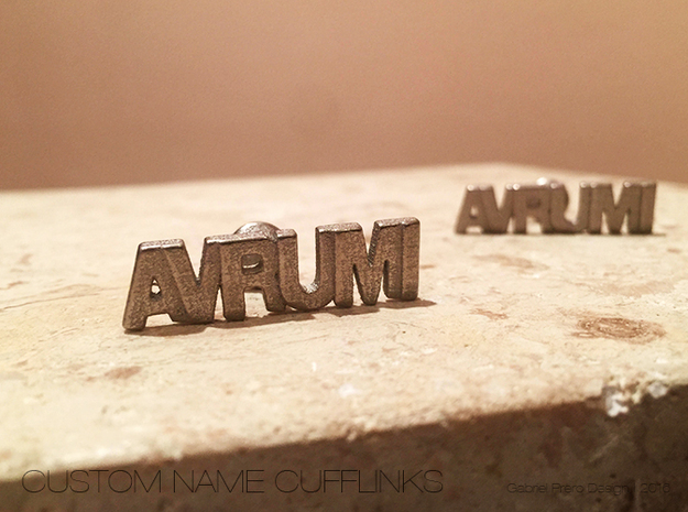Hebrew Name Cufflinks - "Avrumi" in Polished Bronzed Silver Steel