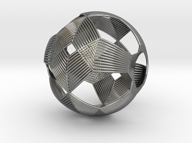 0411 Spherical Truncated Octahedron (d=6cm) #003 in Fine Detail Polished Silver