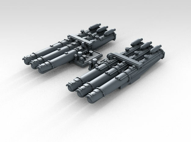 1/700 WW2 RN 21" Triple Torpedo Mounts (2) in Clear Ultra Fine Detail Plastic