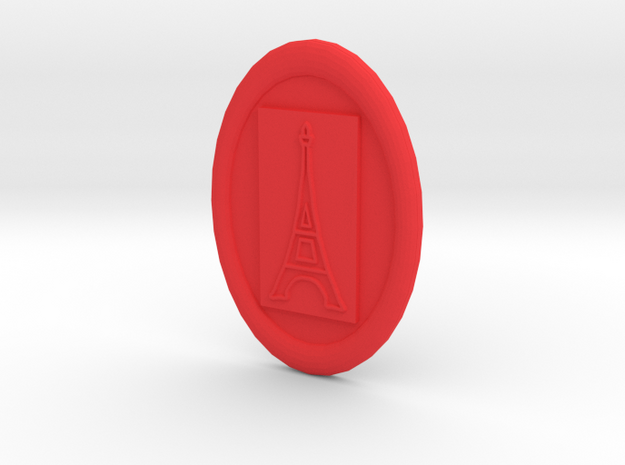 Oval Eiffel Tower Button in Red Processed Versatile Plastic