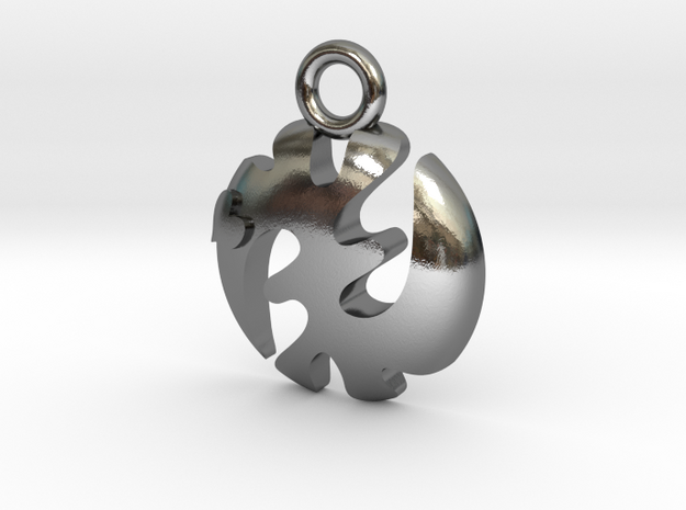 Gye Nyame Solid Heart Pendant Small in Polished Silver