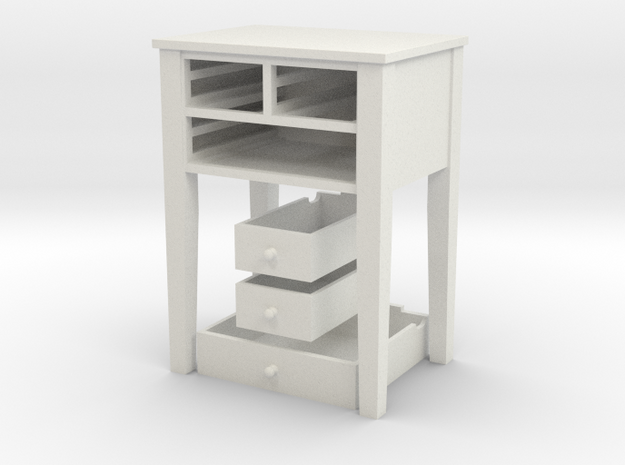 Shaker Table 3 Drawers various scales in White Natural Versatile Plastic: 1:12