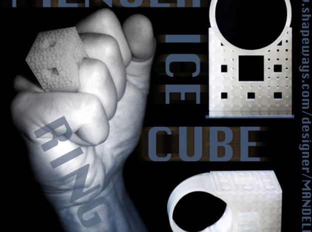 Menger Ice Cube Ring - 21mm Diameter in Tan Fine Detail Plastic