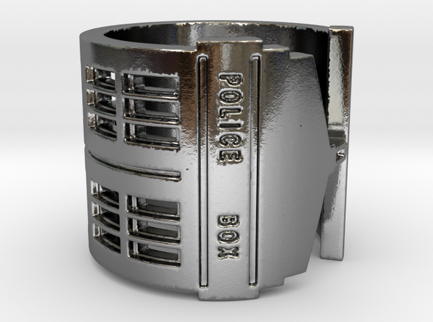 Dr. Who Tardis Overturned Ring in Polished Silver