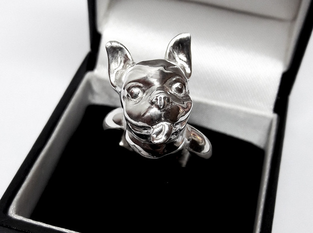 French Bulldog  ring in Fine Detail Polished Silver