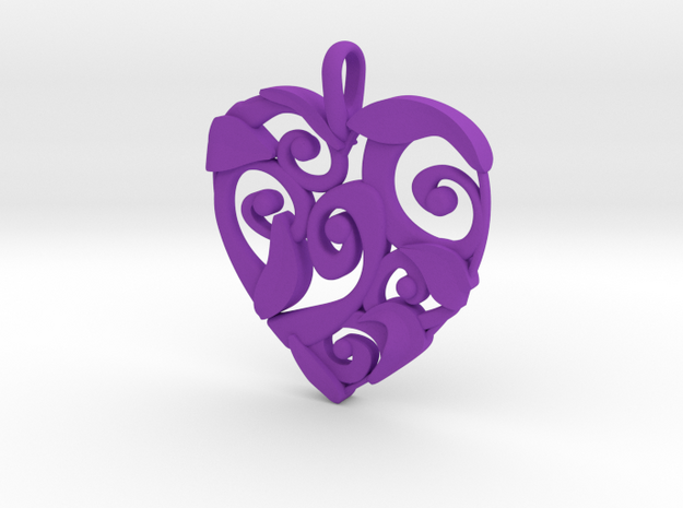 Curly Heart Pendant in Purple Processed Versatile Plastic