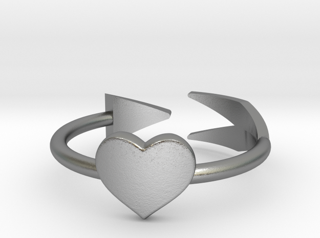 Arrow with one heart ring 17mm in Natural Silver