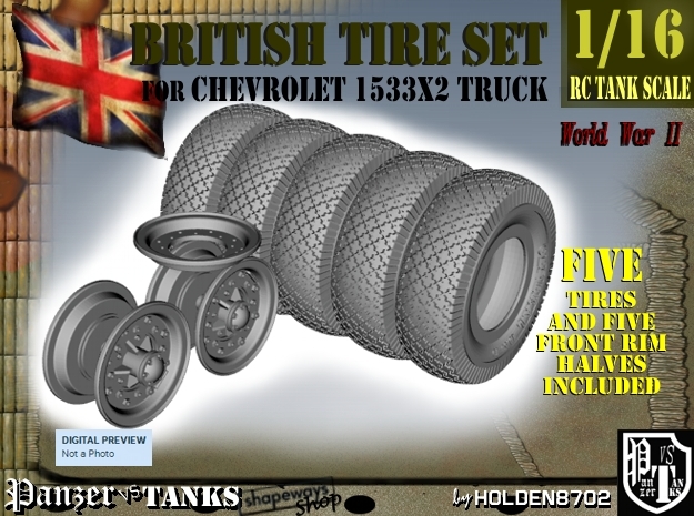 1-16 Chevy LRDG Tire And Rims For FUD in Tan Fine Detail Plastic
