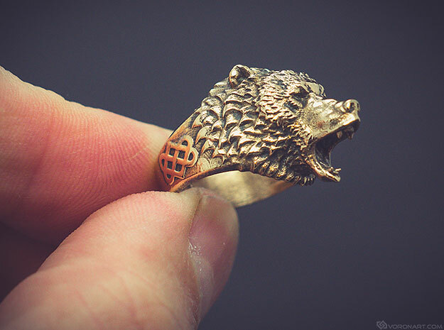 Roaring bear ring in Polished Bronze: 11.5 / 65.25