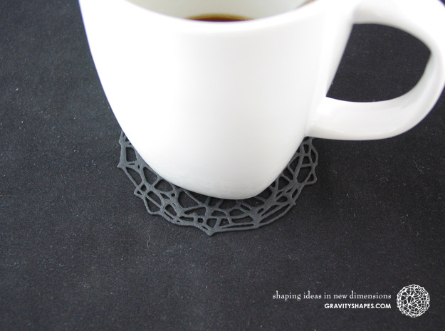 Drink coaster - Voronoi #9 (8 cm, thin) in Black Natural Versatile Plastic