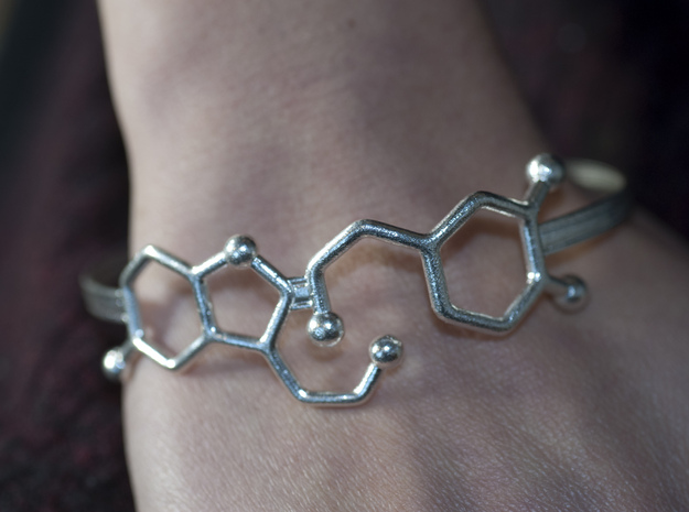Serotonin Dopamine Bracelet Embossed 70mm in Natural Silver