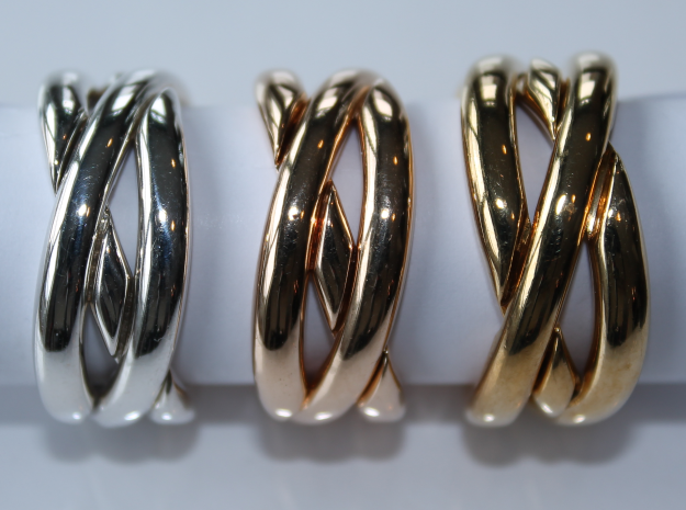 Three Phase Puzzle Ring in Polished Brass (Interlocking Parts): 6 / 51.5