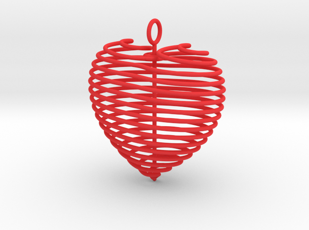 Coiled Heart with Bail in Red Processed Versatile Plastic: Extra Large